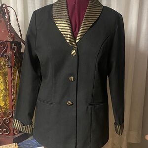 Vintage gold and black Blazer w striped lapels and cuffs.